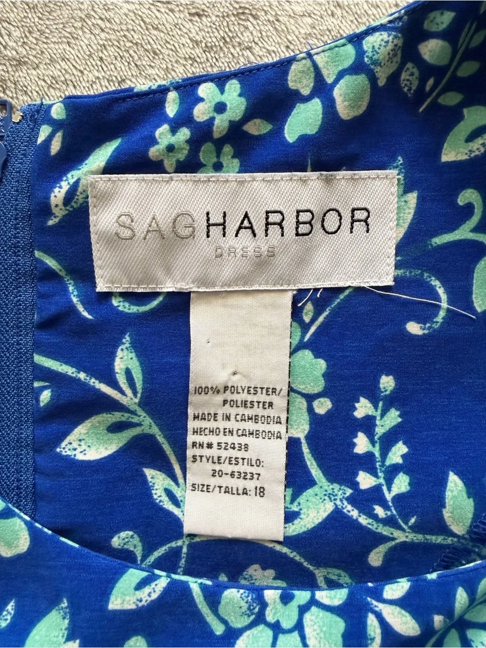 Sag Harbor 18 Blue Floral Border Wrap Dress Sleeveless